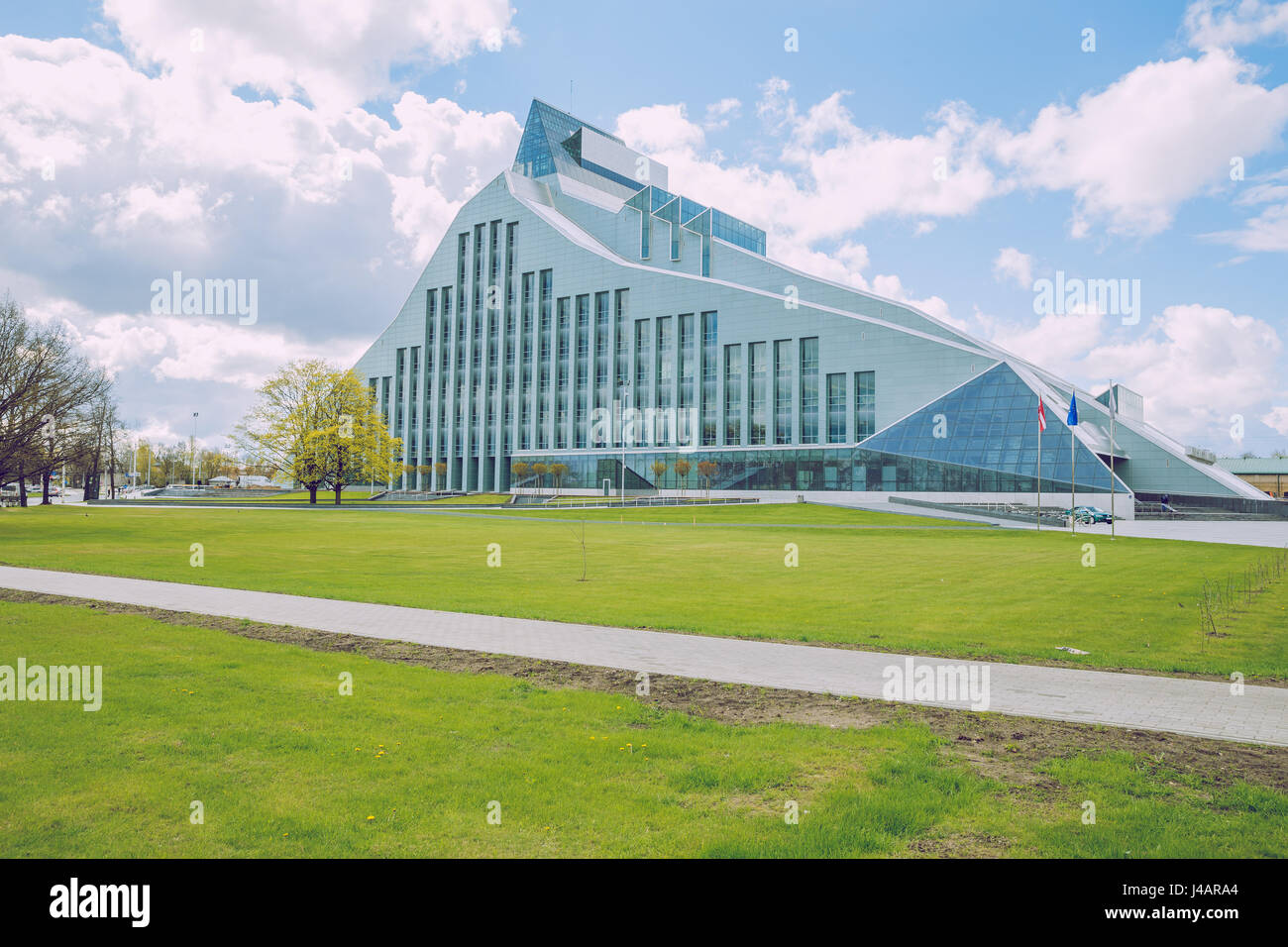 National Library, Riga, Latvia, capital, 2017. Nature, buildings, trees ...