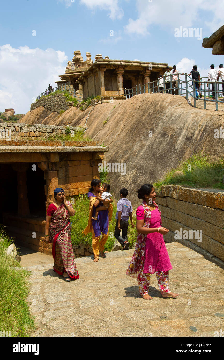 Indian womans in colorful traditional saris visiting Chitradurga
