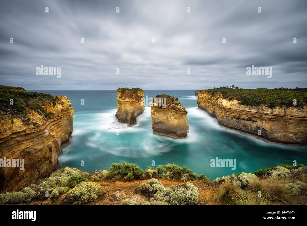 Loch Ard Gorge along the famous Great Ocean Road in Victoria, Australia, near Port Campbell and The Twelve Apostles. Long exposure. Stock Photo