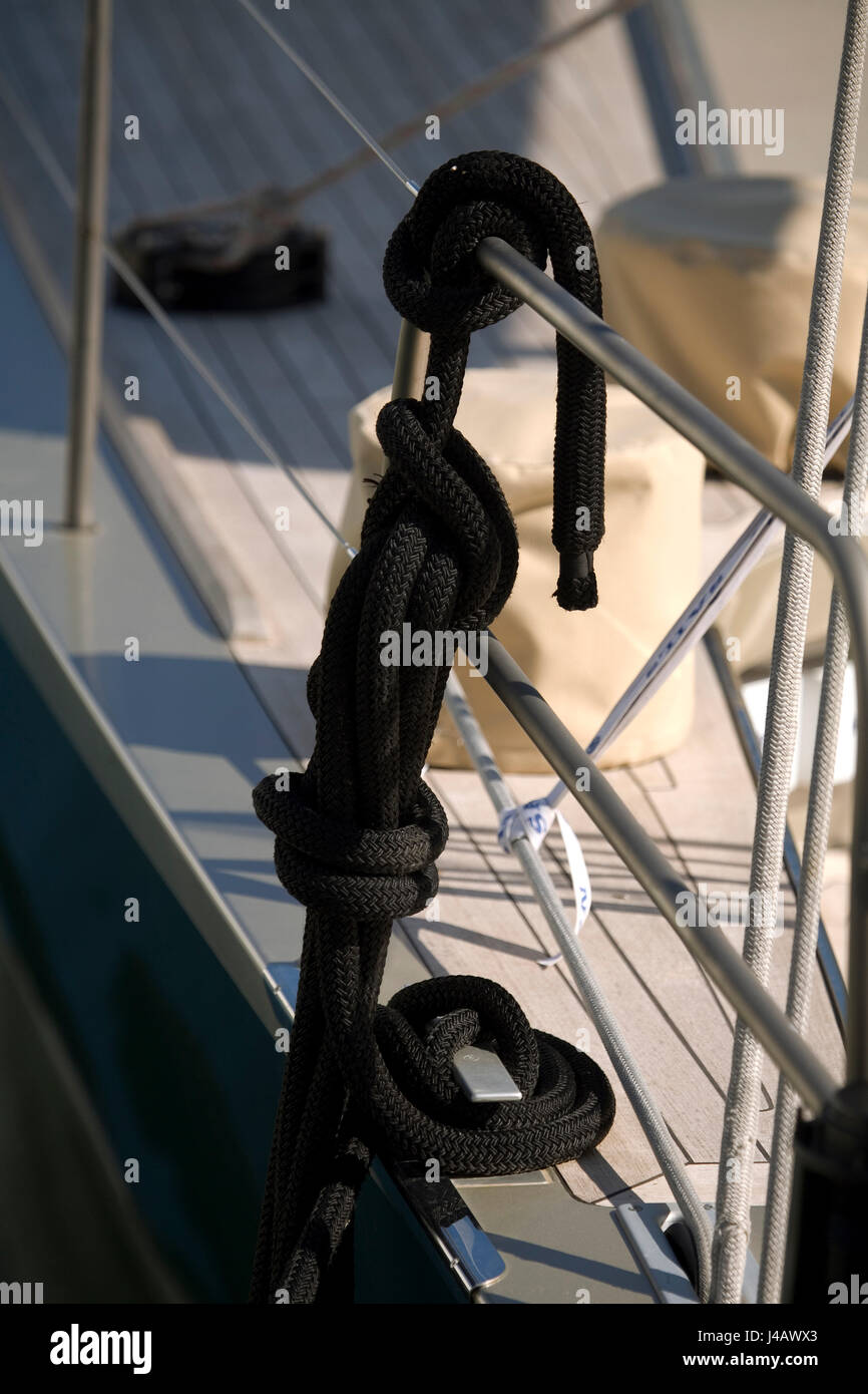 Close up view of the deck ropes on a luxury yacht Stock Photo
