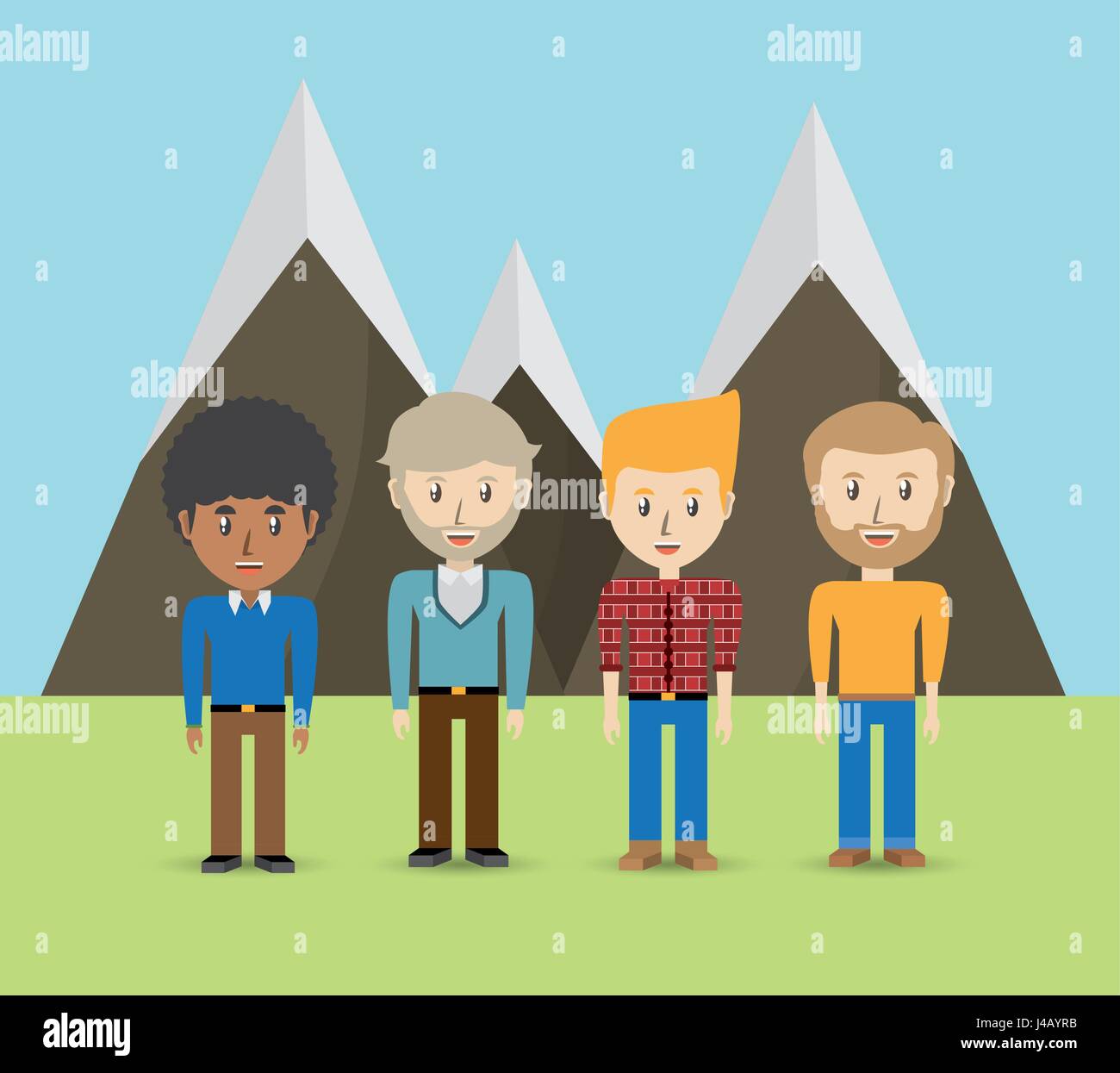 set avatars men of different diversity over beautiful landscape Stock ...