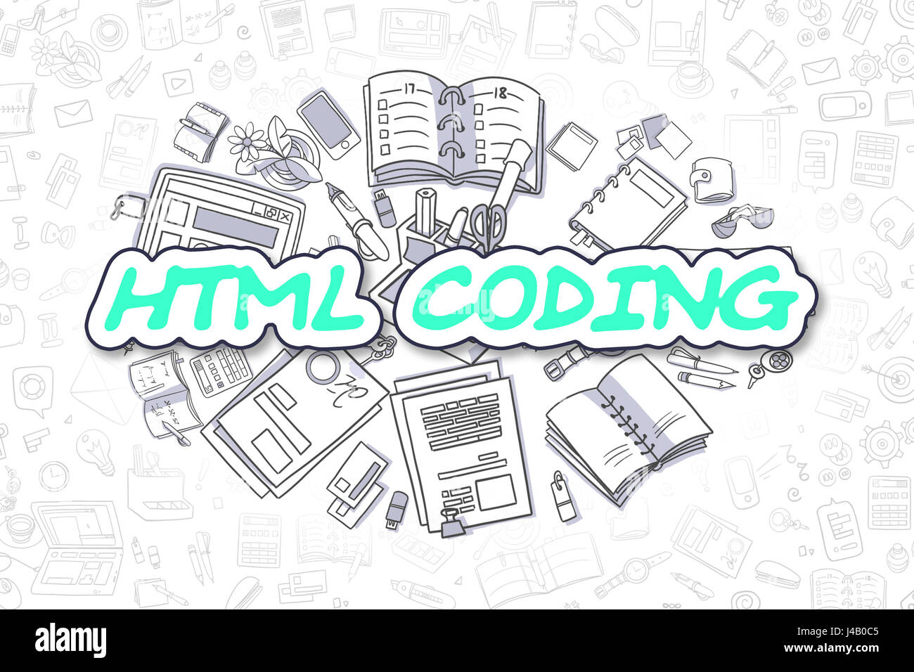 HTML Coding - Cartoon Green Word. Business Concept. Stock Photo