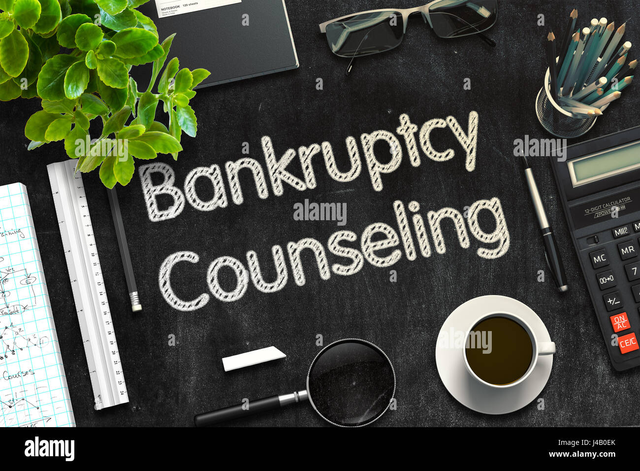 Black Chalkboard with Bankruptcy Counseling. 3D Rendering. Stock Photo