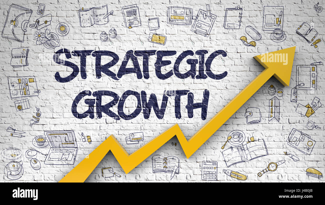 Strategic Growth Drawn on White Brick Wall.  Stock Photo