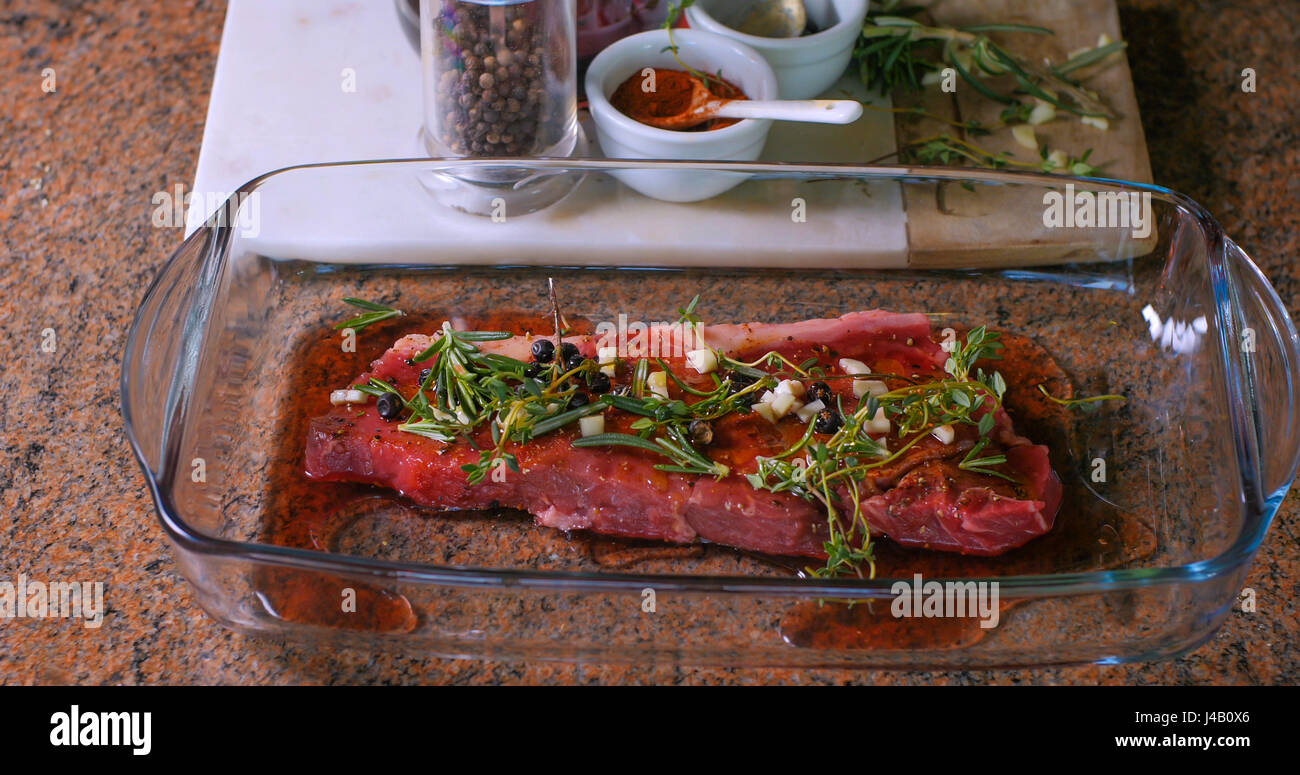 Marinade for a delicious sirloin steak Stock Photo