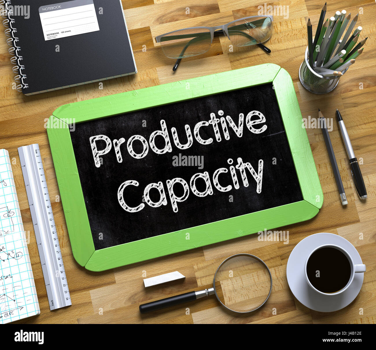 Small Chalkboard with Productive Capacity Concept. 3D. Stock Photo