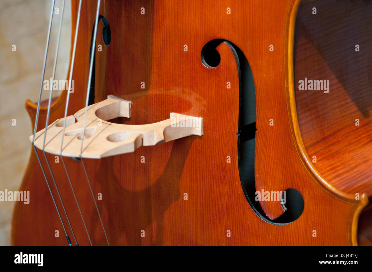 Close-up of Double Bass, Wooden Musical Instrument Stock Photo
