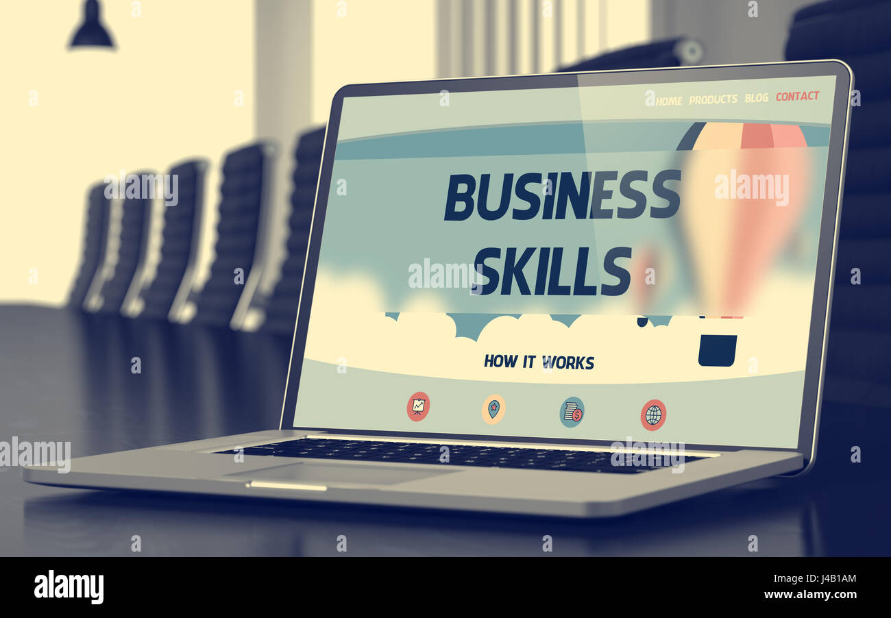 Business Skills Concept on Laptop Screen. 3D. Stock Photo