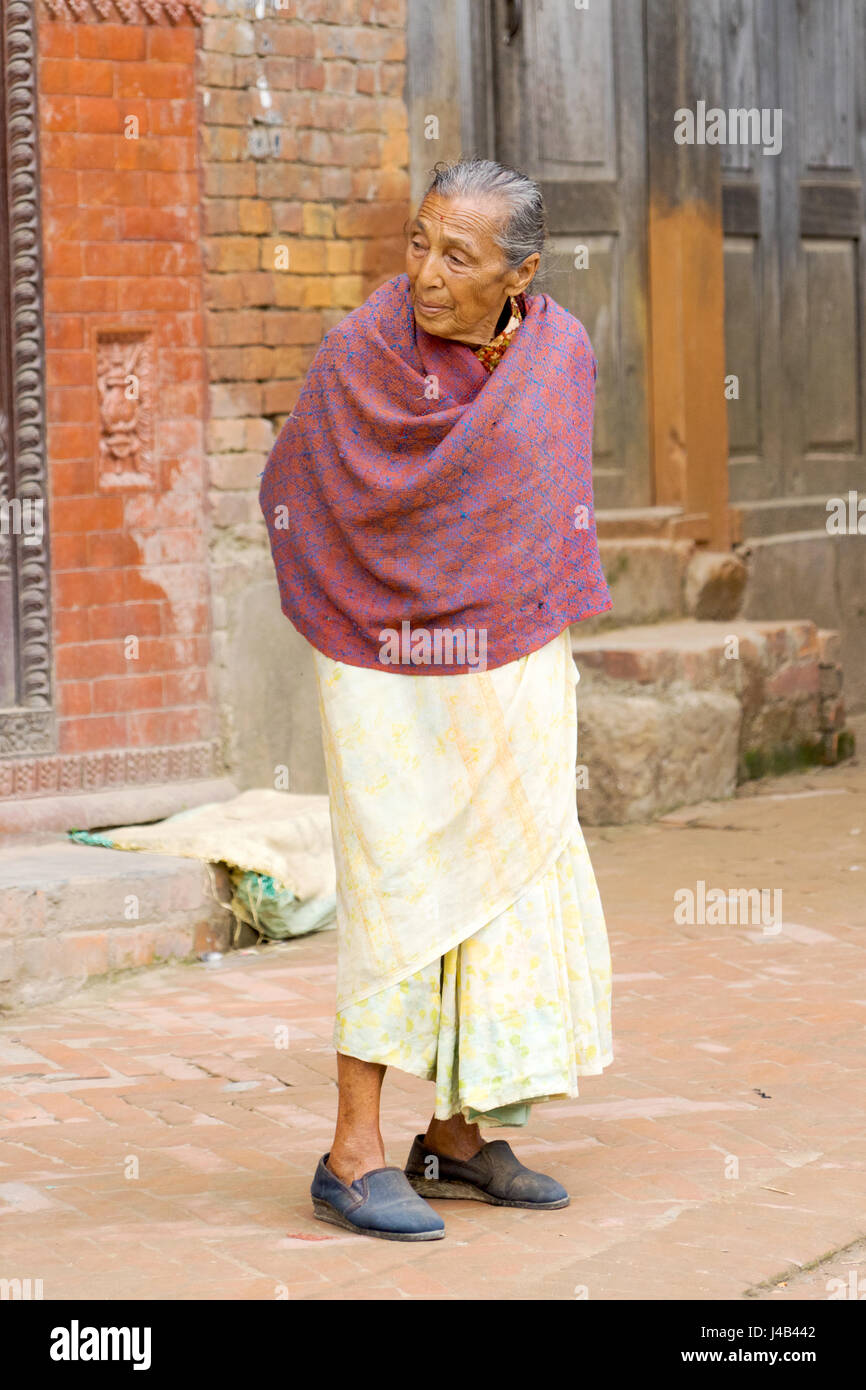 Elegant older lady, Bhaktapur, Nepal. Stock Photo