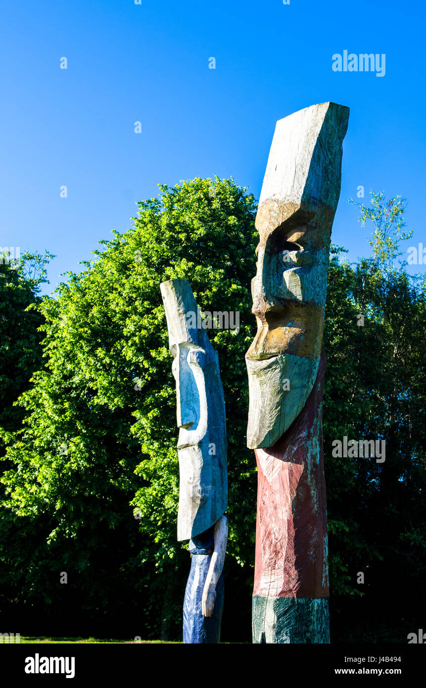 East Belfast public art  Totem Pole sculptures Stock Photo