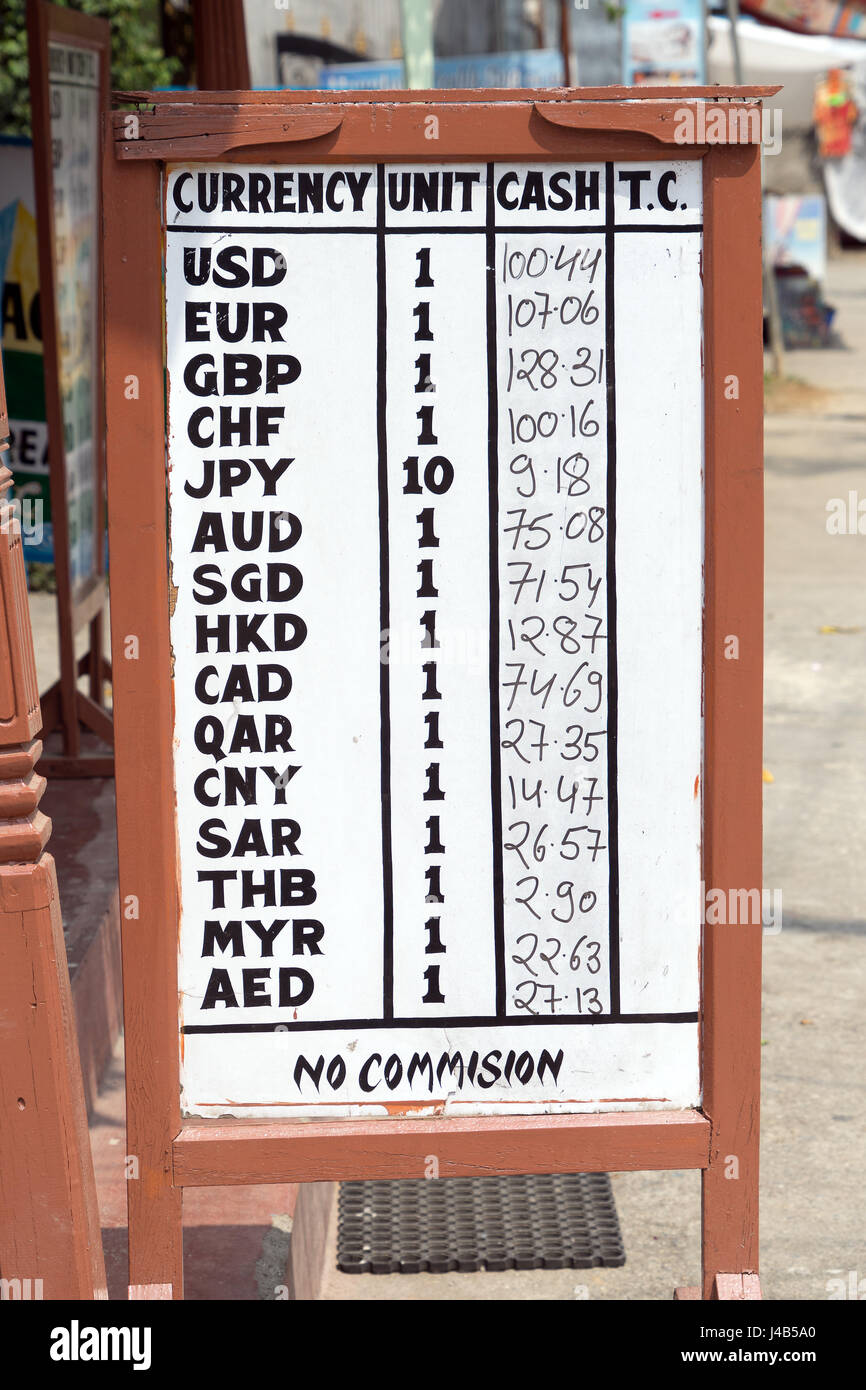 Nepalese money exchange board. Stock Photo