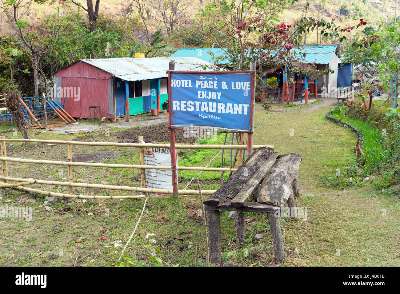 Guesthouse in Ngadi Bazaar, Annapurna region, Nepal. Stock Photo