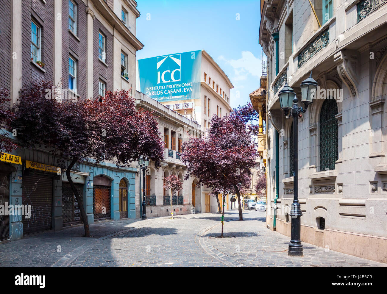 SANTIAGO, CHILE - OCTOBER 23, 2016: Street of Barrio Paris-Londres neighborhood. This european style area includes shops, hotels and cobble stone stre Stock Photo