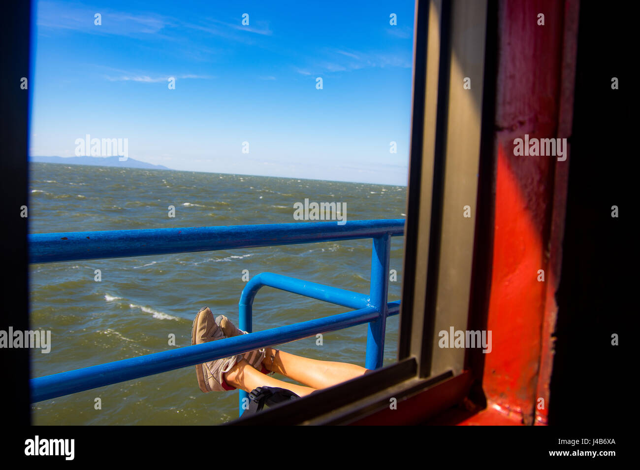 On the ferry to Ometepe island in Nicaragua Stock Photo