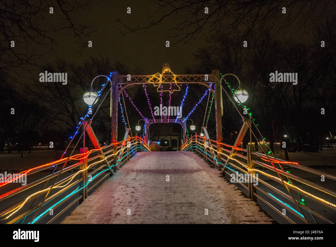 Bridge decorated in Christmas lights Victoria park Stock Photo Alamy