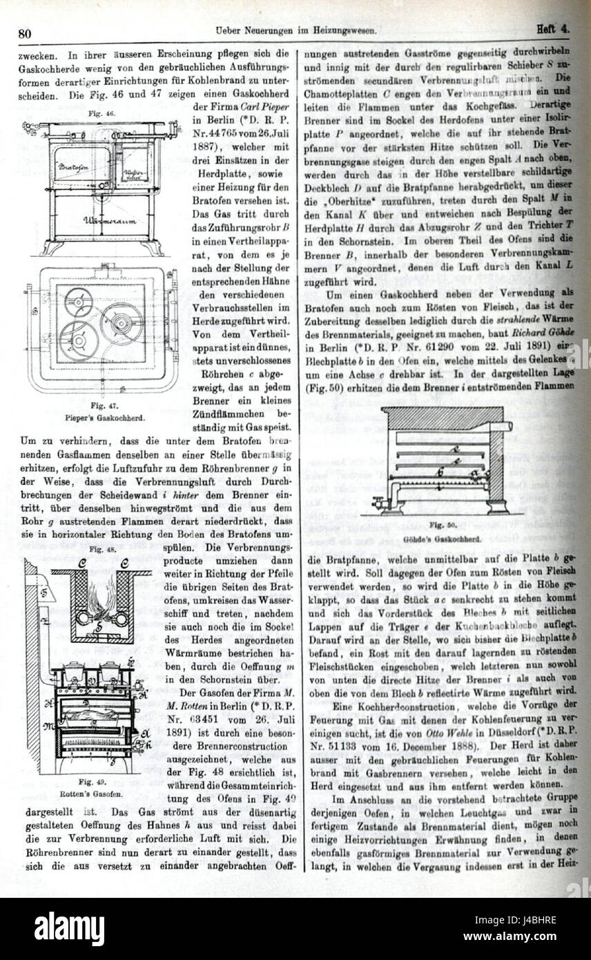 R. Fiedler, Ueber Neuerungen im Heizungswesen. In, C. Engler, A. Hollenberg u. H. Kast (Hrsgg.), Dinglers Polytechnisches Journal, 74. Jg., 288. Bd, Heft 4, Stuttgart 28. April 1893, J.G. Gotta'schen Buchhandlg, S. 80 Stock Photo