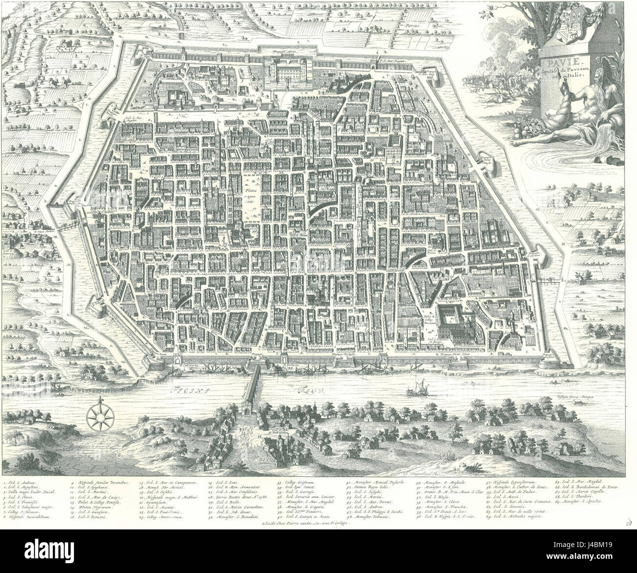 Pieter van der Aa, map of Pavia Stock Photo Alamy