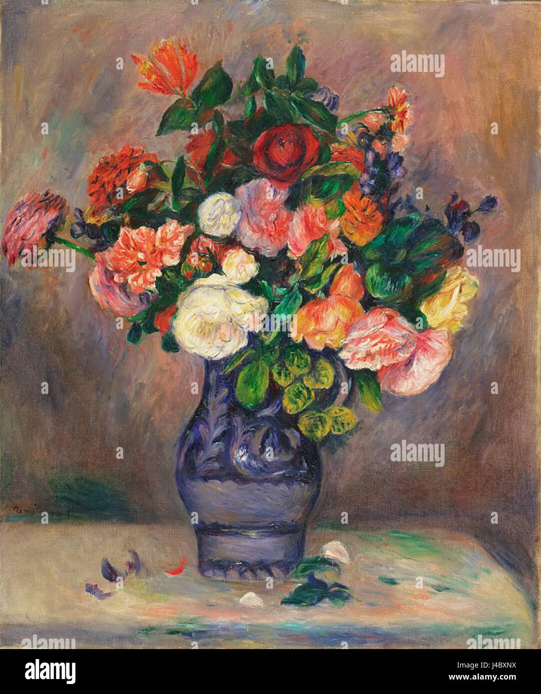 Impressionist painting vase of flowers hi-res stock