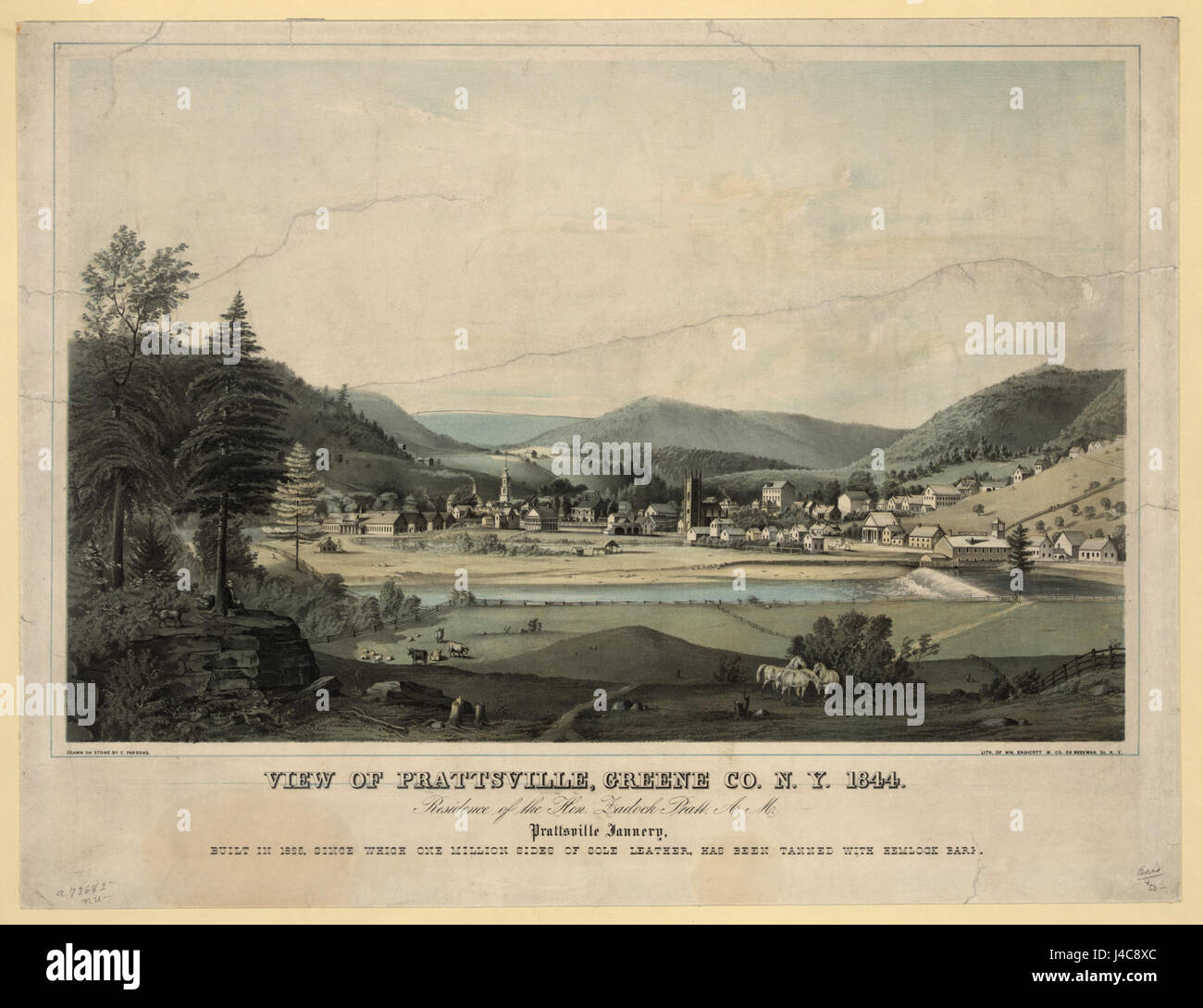Prattsville New York 1844 drawing uncropped Stock Photo