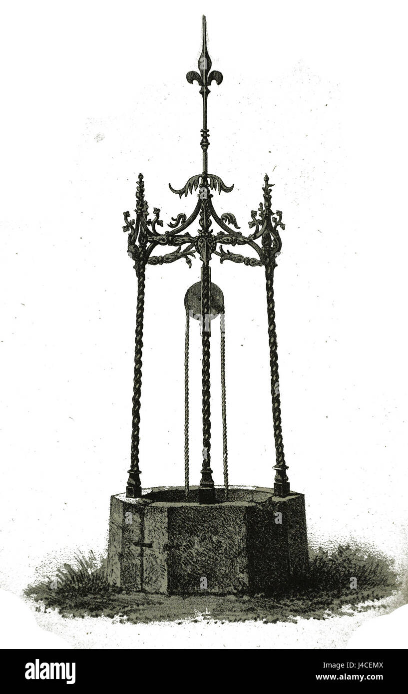 This title refers to a historical image or record of the wells at M. Ruinet in Troyes, France, likely documenting the structure and significance of these wells in the region's history. Stock Photo