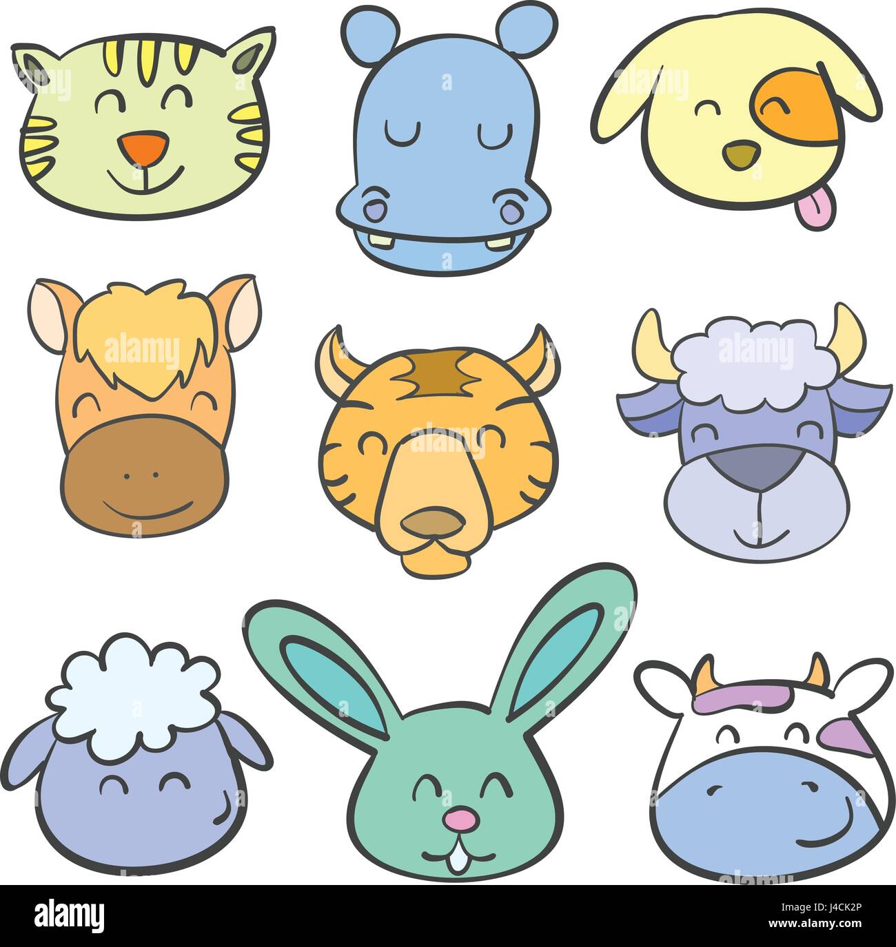 Collection of animal head doodle style Stock Vector Image & Art Alamy