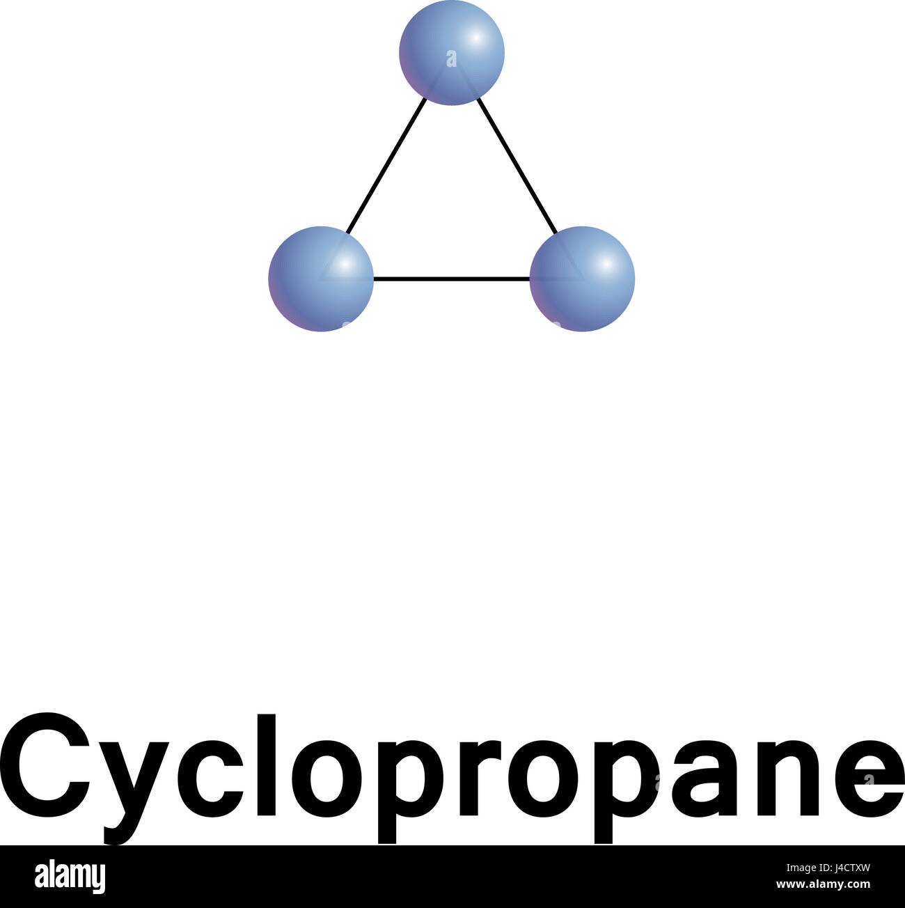 Cyclopropane is a cycloalkane, C3H6, consisting of three carbon atoms linked to each other to form a ring, with each carbon atom bearing two hydrogen  Stock Vector
