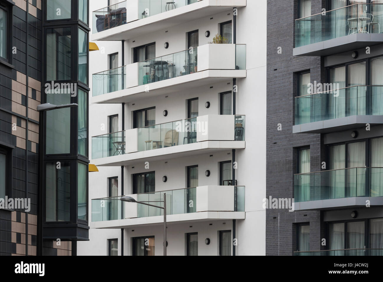 Balconies on a modern apartment block. Stock Photo