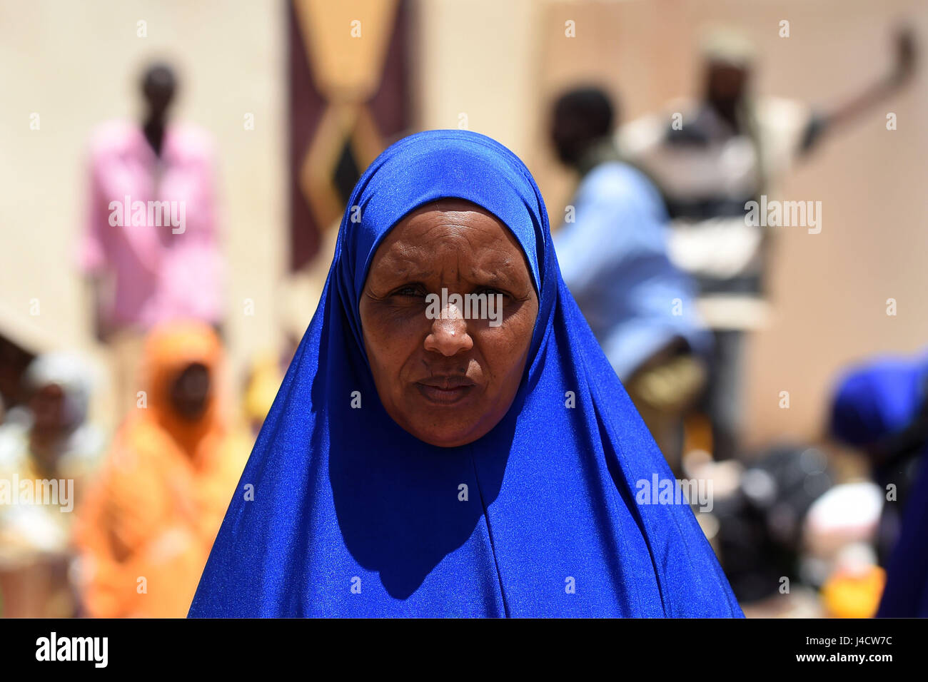 Villager Hinda Adan during the food distribution from charity Action Aid in Sayla Bari, Somaliland. Stock Photo