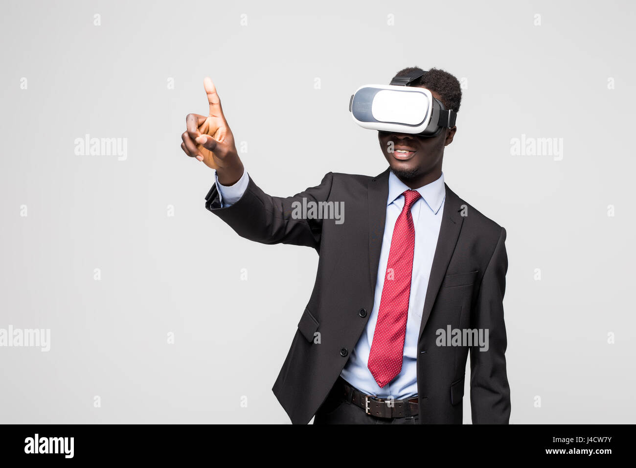 African American young man wearing vr virtual reality headset Stock ...