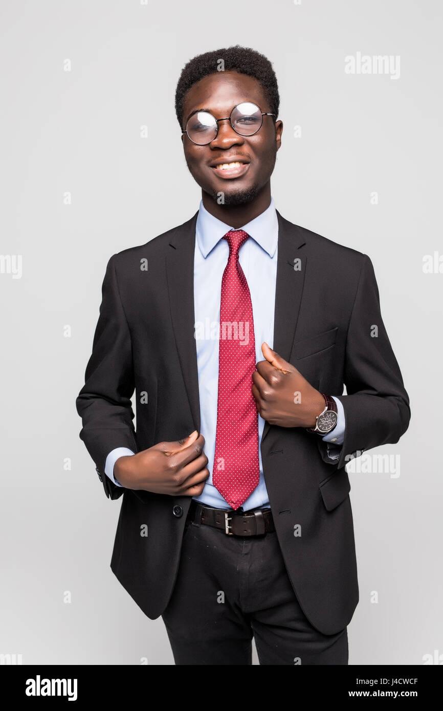 handsome young African American businessman wearing a black suit and ...