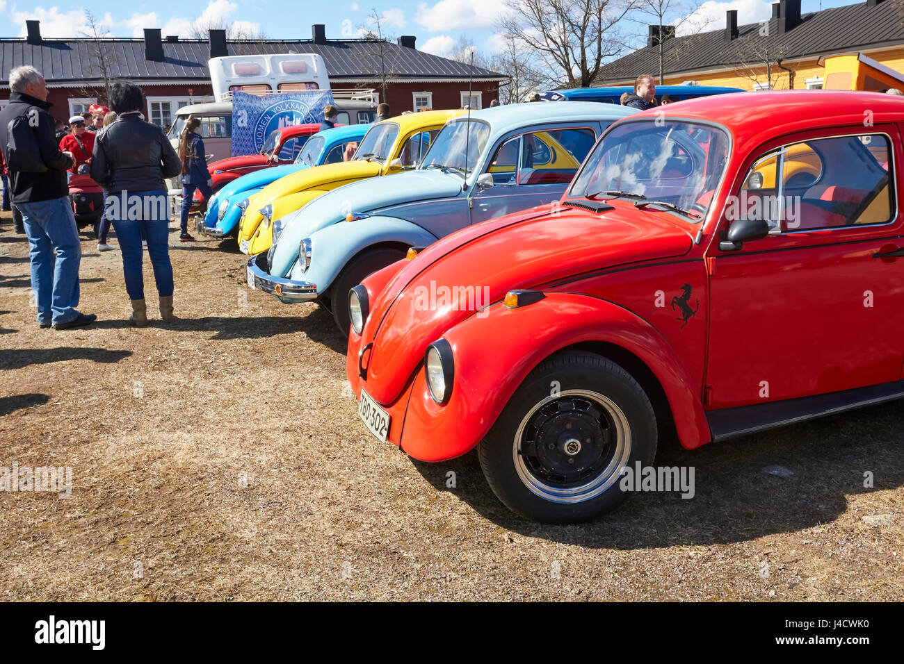 colourful old VW Beetle cars in park, Finland Stock Photo - Alamy