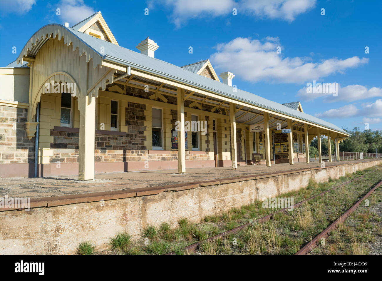Burra, South Australia, Australia - June 4 2016: The historic site of the Old Burra Railway Station which was newly restored and reopened in March 201 Stock Photo