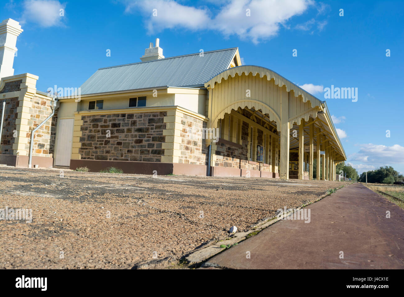 Burra Railway Station, Burra, South Australia, Australia - June 4 2016: The historic restored Burra Railway Station seen from the side. Stock Photo