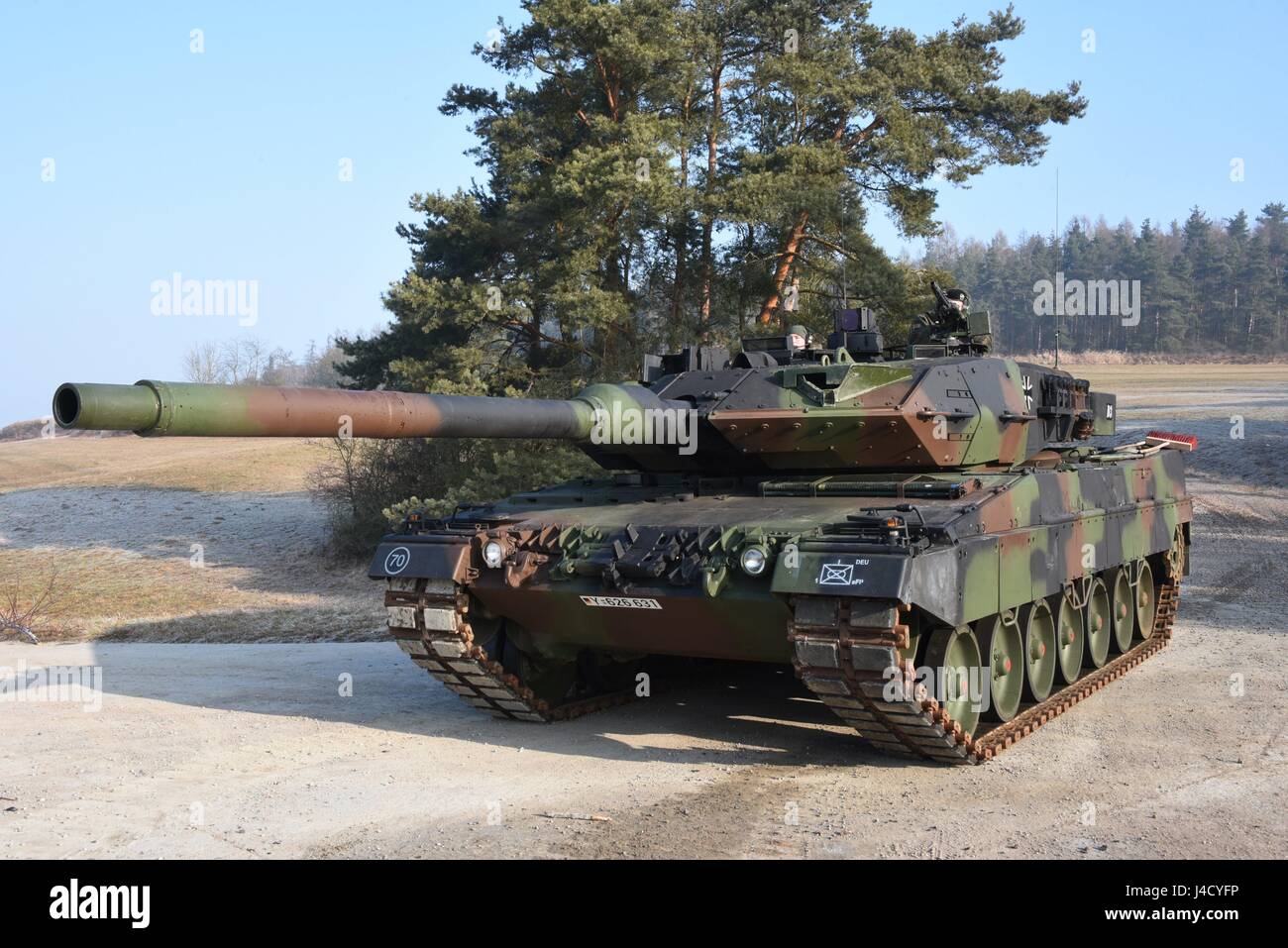 Leopard 2A6 main battle tank of Panzerbataillon 104 before the deployment  to Lithuania as part of the NATO initiative enhanced Forward Presence  (eFP). The Bundeswehr deployed six Leopard 2A6 MBTs to support