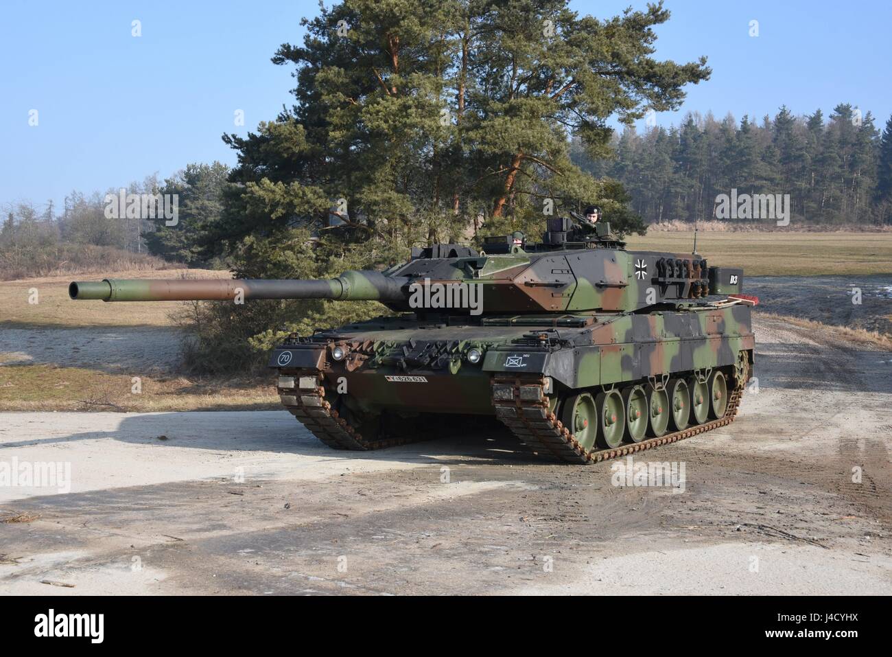 Leopard 2A6 main battle tank of Panzerbataillon 104 before the deployment  to Lithuania as part of the NATO initiative enhanced Forward Presence  (eFP). The Bundeswehr deployed six Leopard 2A6 MBTs to support