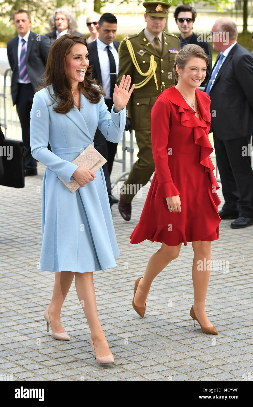 The Duchess of Cambridge arriving with Crown Princess Stephanie at MUDAM (Musze d'Art Moderne) during a day of visits in Luxembourg where she is attending commemorations marking the 150th anniversary 1867 Treaty of London, that confirmed the country's independence and neutrality. Stock Photo