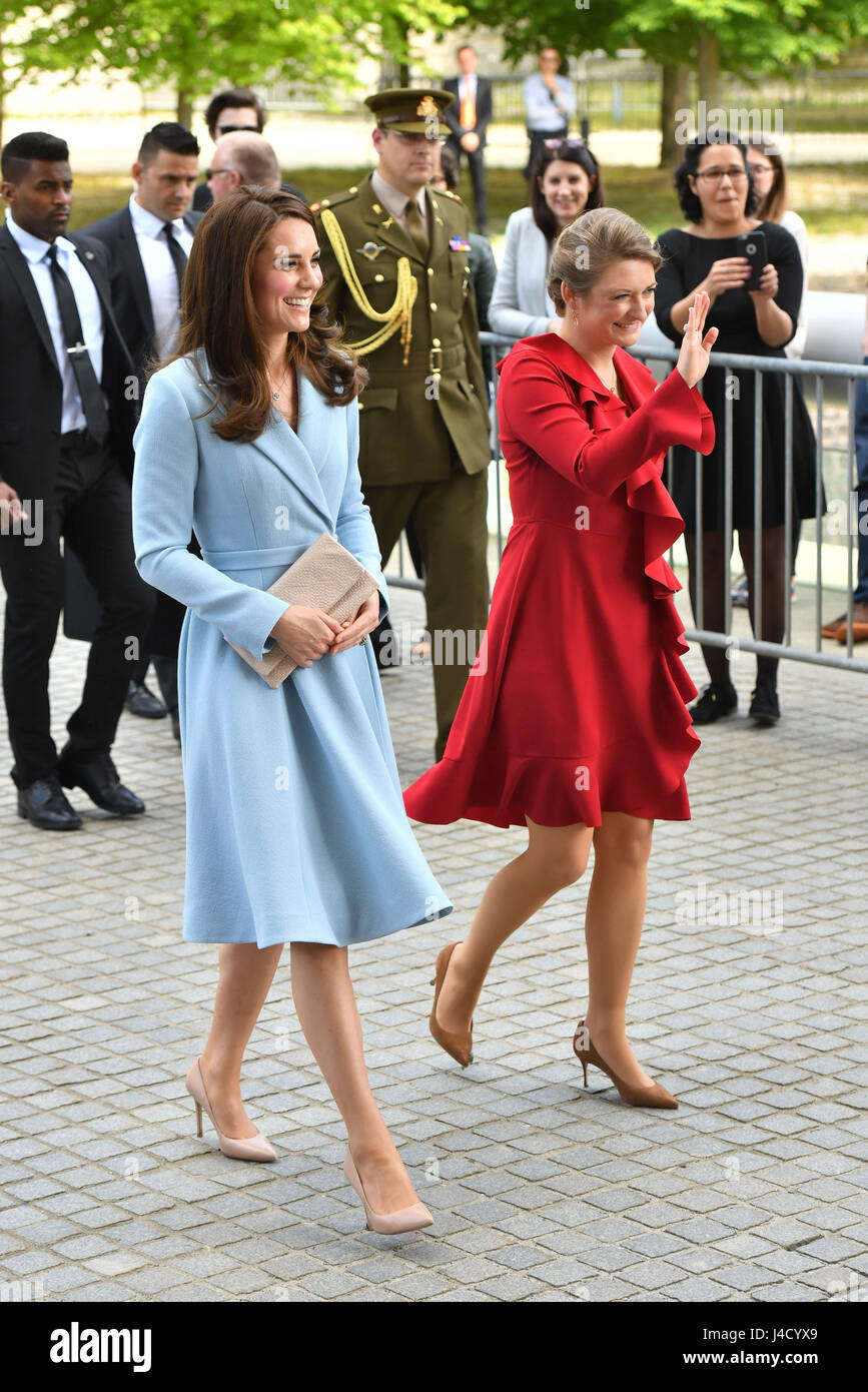 The Duchess of Cambridge arriving with Crown Princess Stephanie at MUDAM (Musze d'Art Moderne) during a day of visits in Luxembourg where she is attending commemorations marking the 150th anniversary 1867 Treaty of London, that confirmed the country's independence and neutrality. Stock Photo