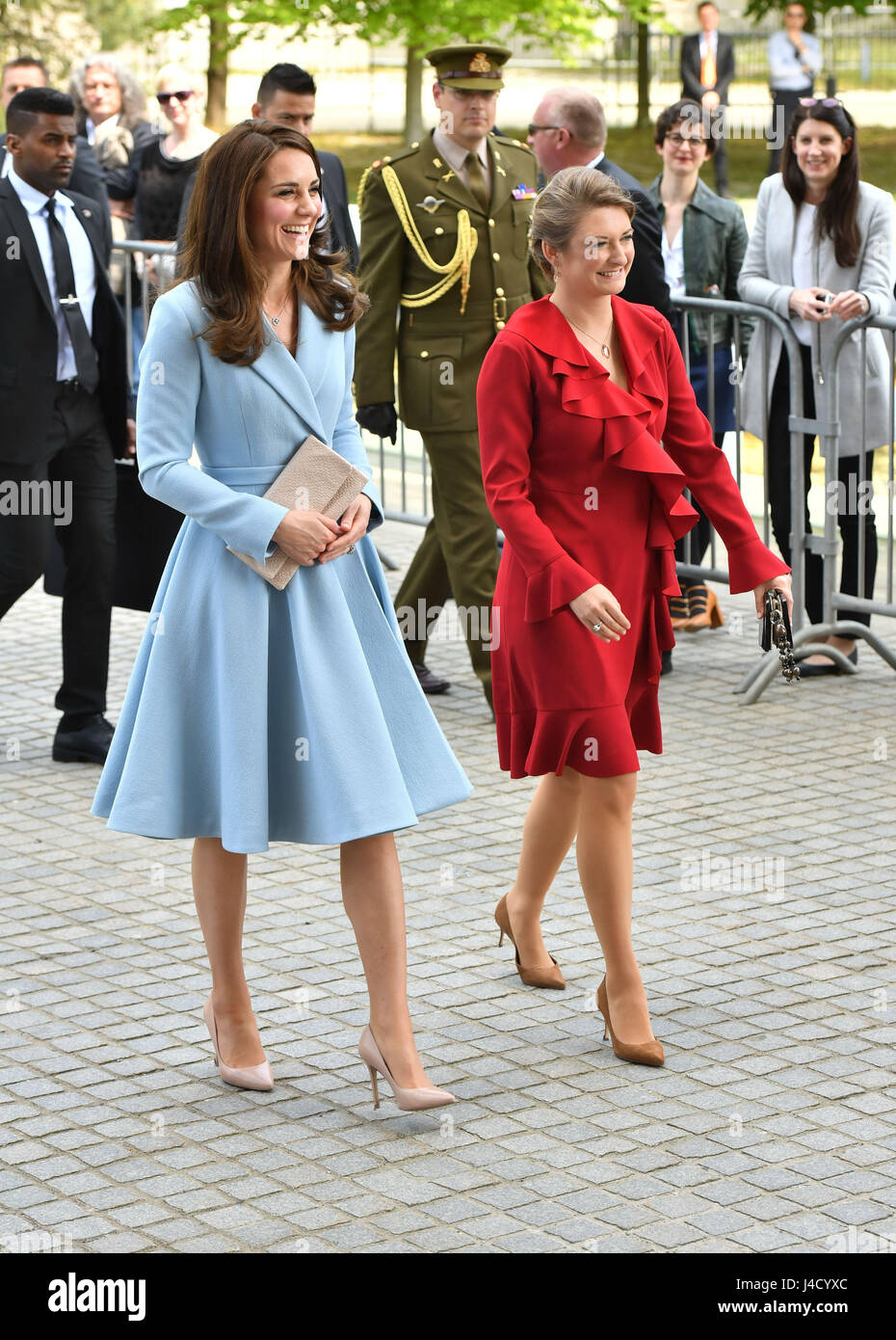 The Duchess of Cambridge arriving with Crown Princess Stephanie at MUDAM (Musze d'Art Moderne) during a day of visits in Luxembourg where she is attending commemorations marking the 150th anniversary 1867 Treaty of London, that confirmed the country's independence and neutrality. Stock Photo