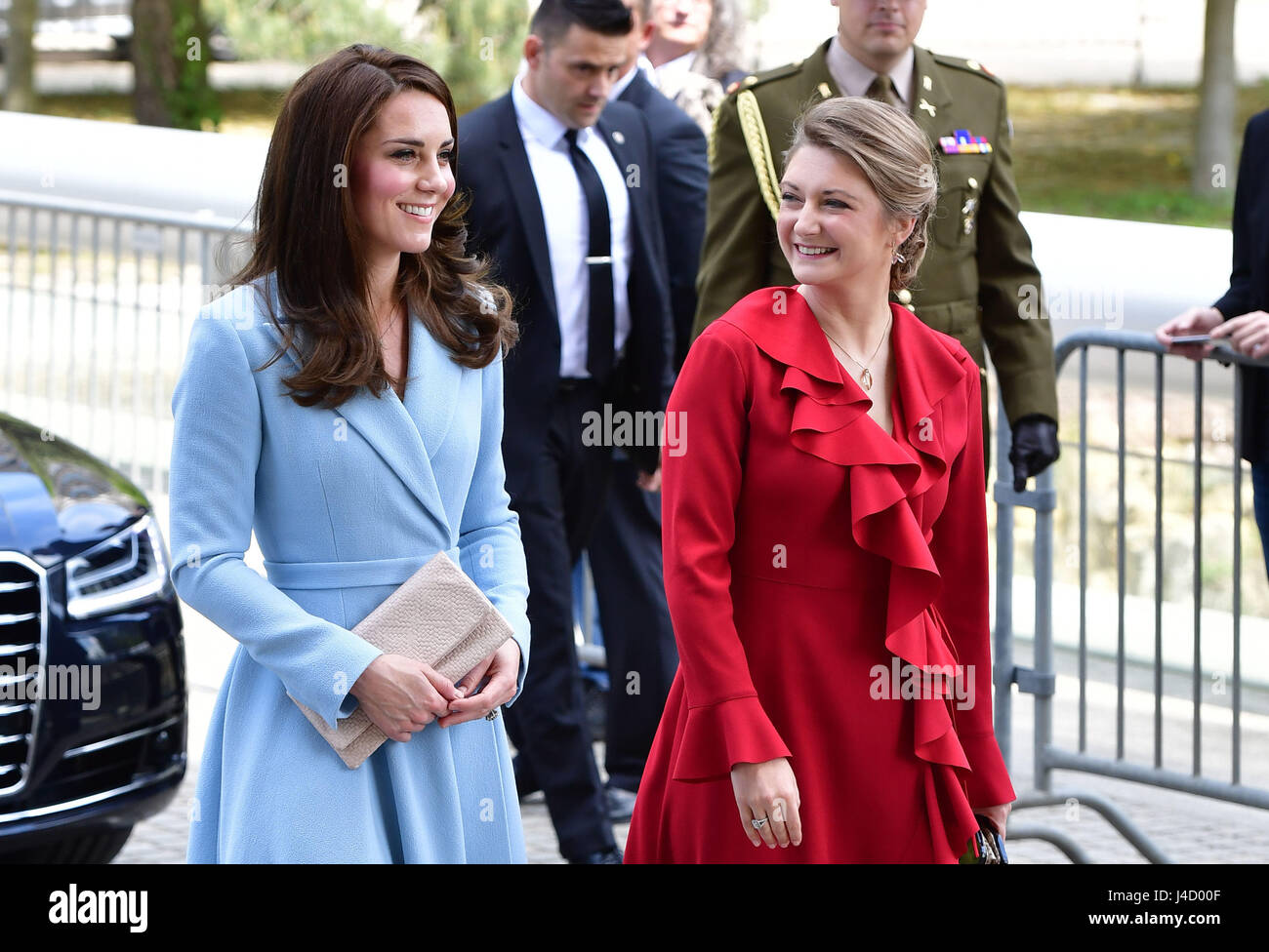 The Duchess of Cambridge arriving with Crown Princess Stephanie at MUDAM (Musze d'Art Moderne) during a day of visits in Luxembourg where she is attending commemorations marking the 150th anniversary 1867 Treaty of London, that confirmed the country's independence and neutrality. Stock Photo