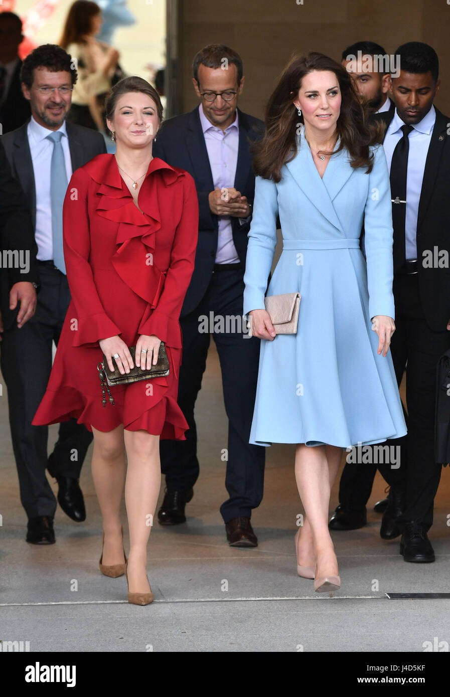 The Duchess of Cambridge leaving MUDAM (Musze d'Art Moderne) with Crown Princess Stephanie during a day of visits in Luxembourg where she is attending commemorations marking the 150th anniversary 1867 Treaty of London, that confirmed the country's independence and neutrality. Stock Photo