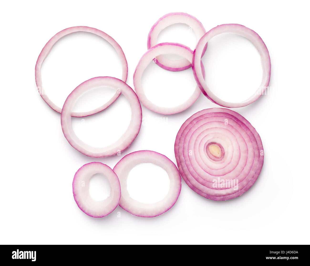 Sliced red onion rings isolated on white background. Top view Stock ...