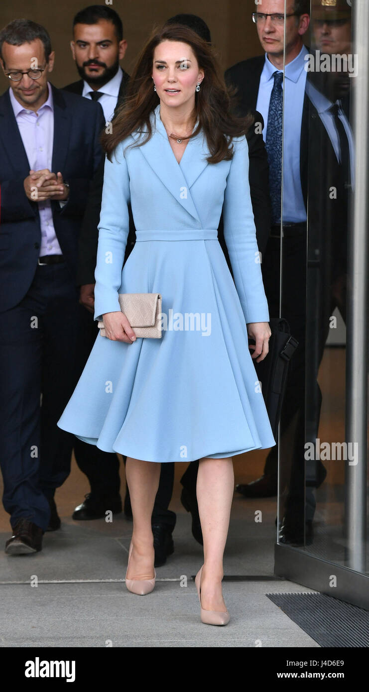 The Duchess of Cambridge leaving MUDAM (Musze d'Art Moderne) during a day of visits in Luxembourg where she is attending commemorations marking the 150th anniversary 1867 Treaty of London, that confirmed the country's independence and neutrality. Stock Photo