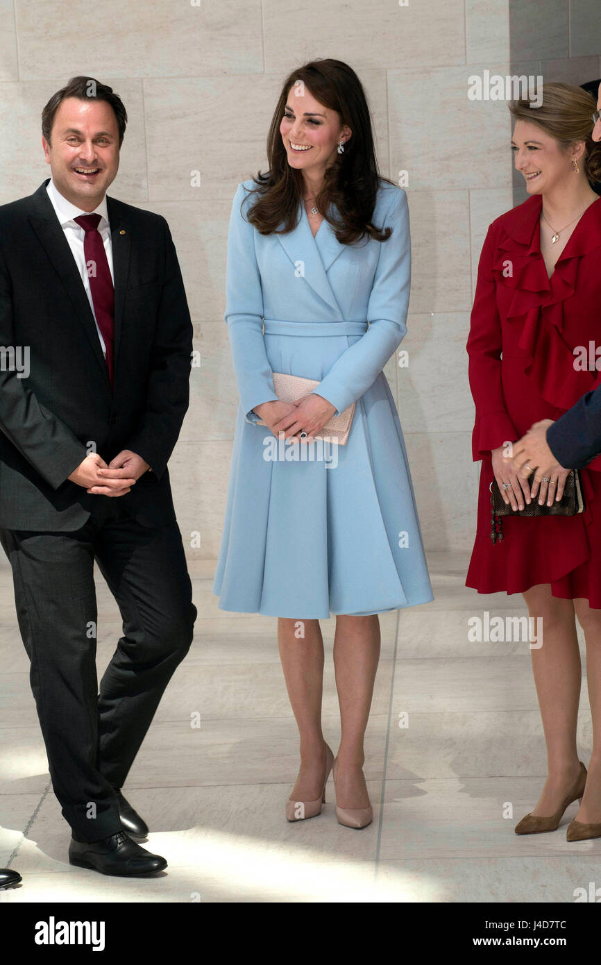 The Duchess of Cambridge visits MUDAM (Musze d'Art Moderne) during a day of visits in Luxembourg where she is attending commemorations marking the 150th anniversary 1867 Treaty of London, that confirmed the country's independence and neutrality. Stock Photo