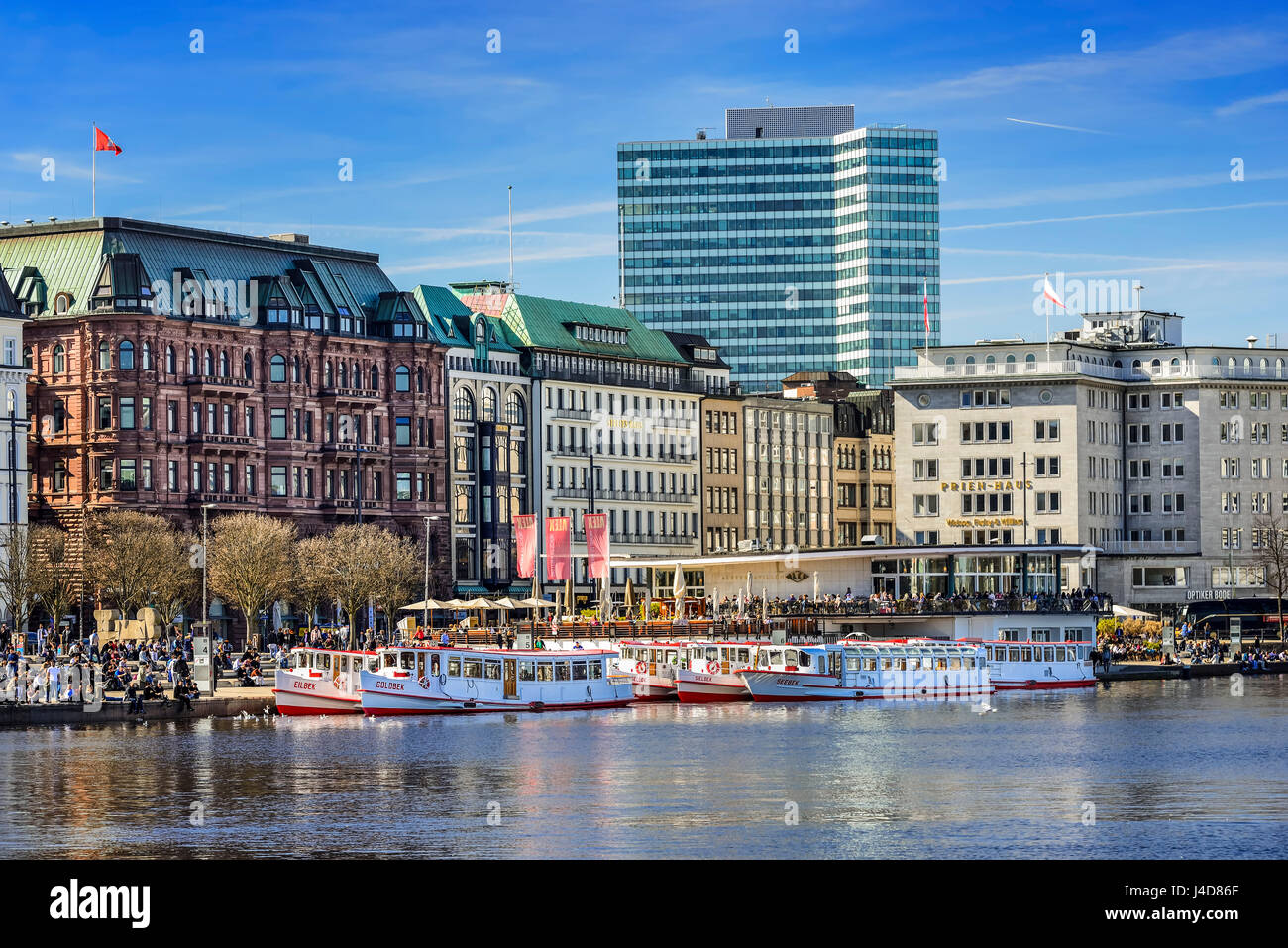 The Inner Alster and Jungfernstieg in Hamburg, Germany, Europe, Binnenalster und Jungfernstieg in Hamburg, Deutschland, Europa Stock Photo