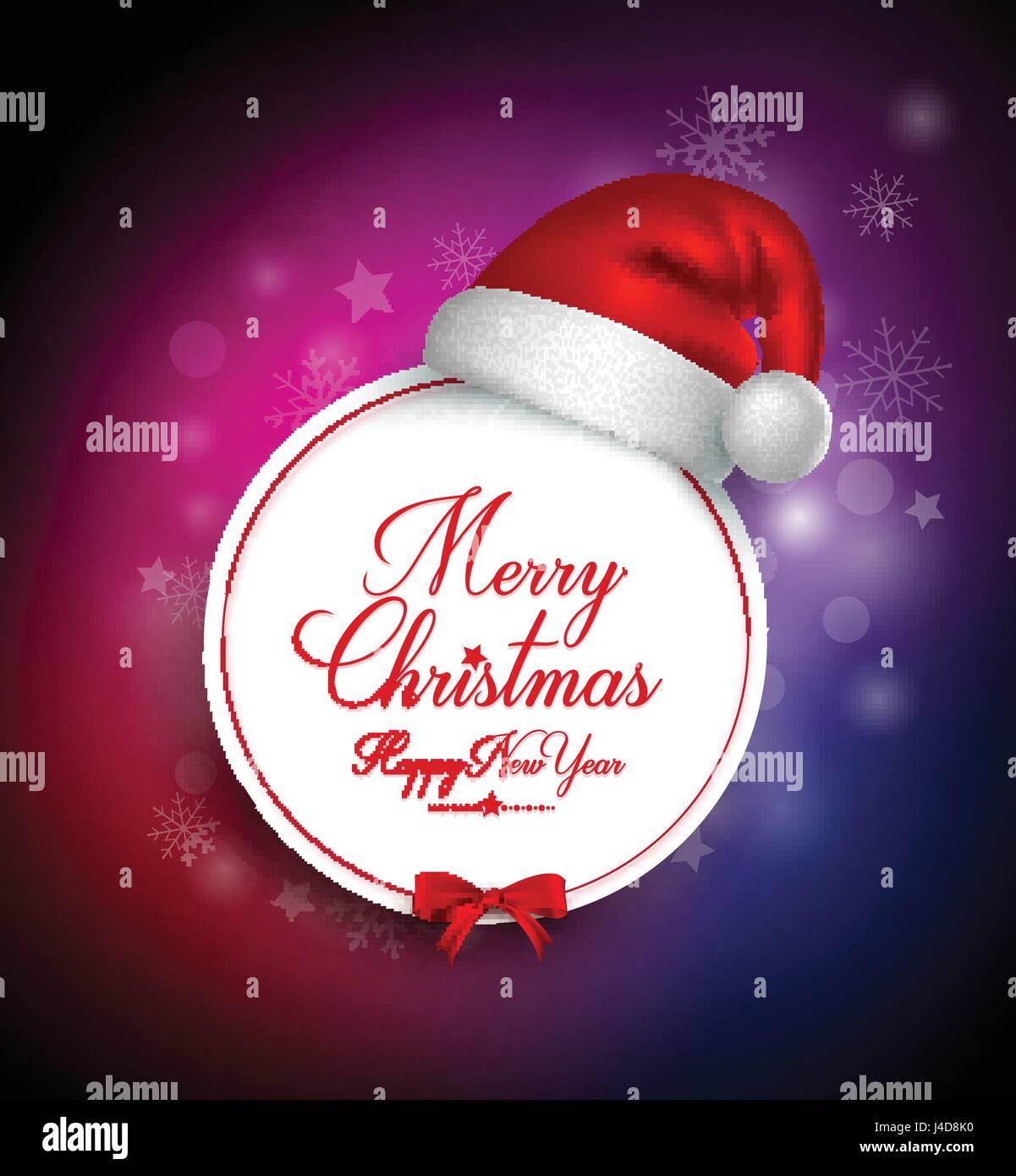 Merry Christmas Greetings Card Vector in a Circle with Christmas Hat in ...