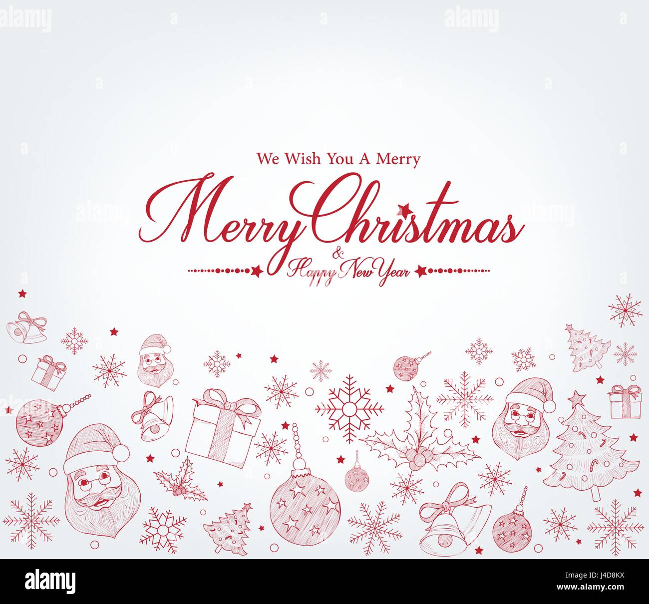 Merry Christmas Greetings Card Vector in Decor Patterns and White Snow ...