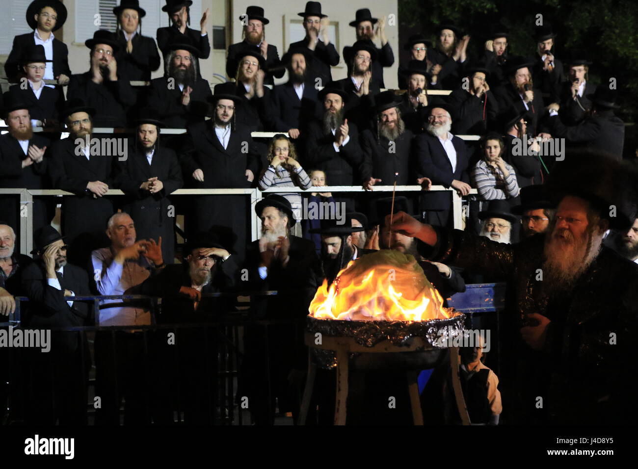 Israel, Lag B'Omer celebration in Bnei Brak, the lighting of the fire