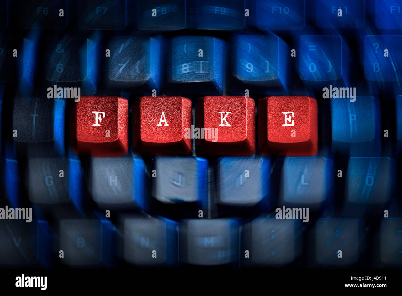 'Stroke ''Fake'' on a computer keyboard, symbolic photo Fake news', Schriftzug 'Fake' auf einer Computertastatur, Symbolfoto Fake News Stock Photo
