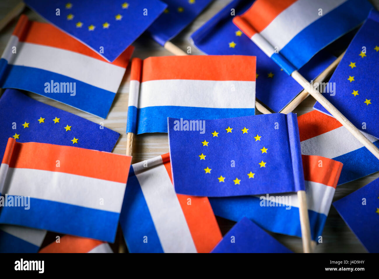 Flags of the Netherlands and the EU, parliamentary election in the Netherlands, Fahnen von den Niederlanden und der EU, Parlamentswahl in den Niederla Stock Photo