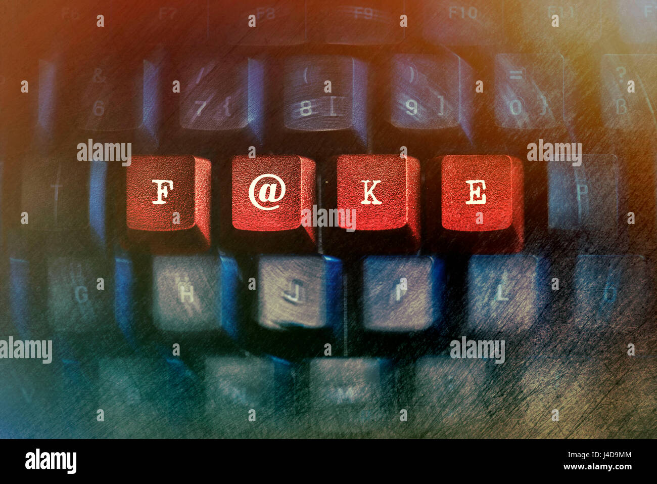 'Stroke ''Fake'' on a computer keyboard, symbolic photo Fake news', Schriftzug 'Fake' auf einer Computertastatur, Symbolfoto Fake News Stock Photo